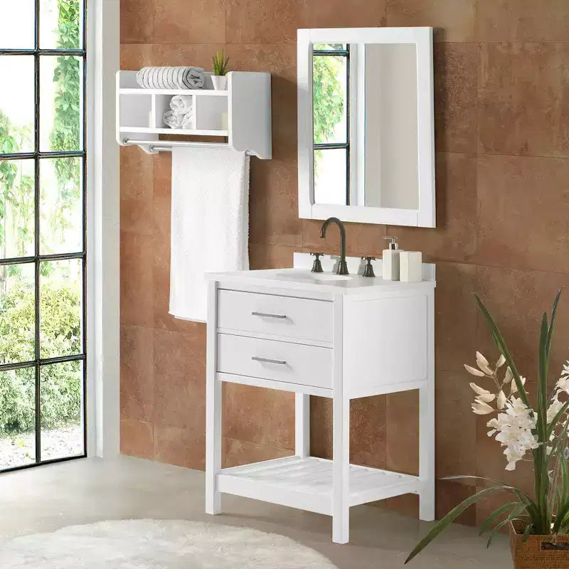 Mobiletto bianco singolo da bagno a libera installazione con ripiano