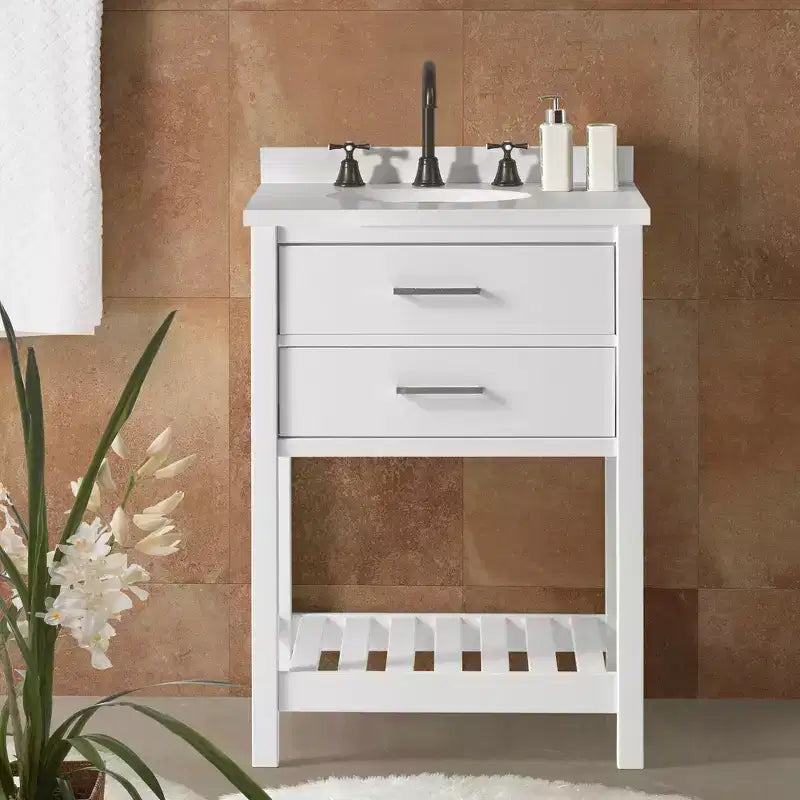 Mobiletto bianco singolo da bagno a libera installazione con ripiano