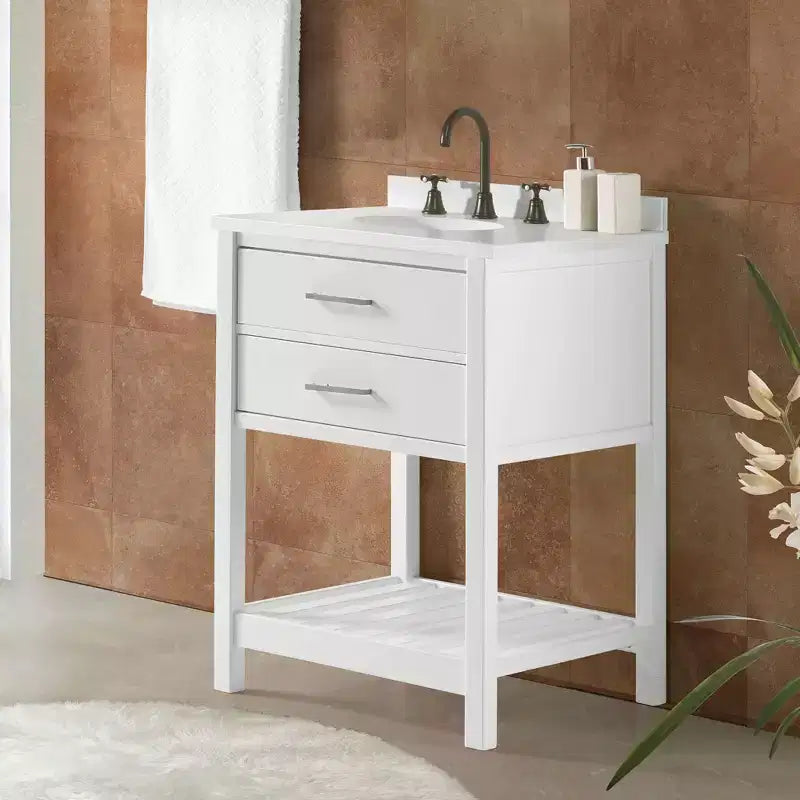 Mobiletto bianco singolo da bagno a libera installazione con ripiano