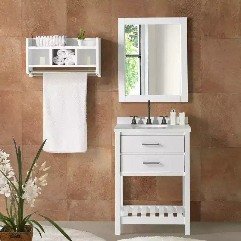 Mobiletto bianco singolo da bagno a libera installazione con ripiano