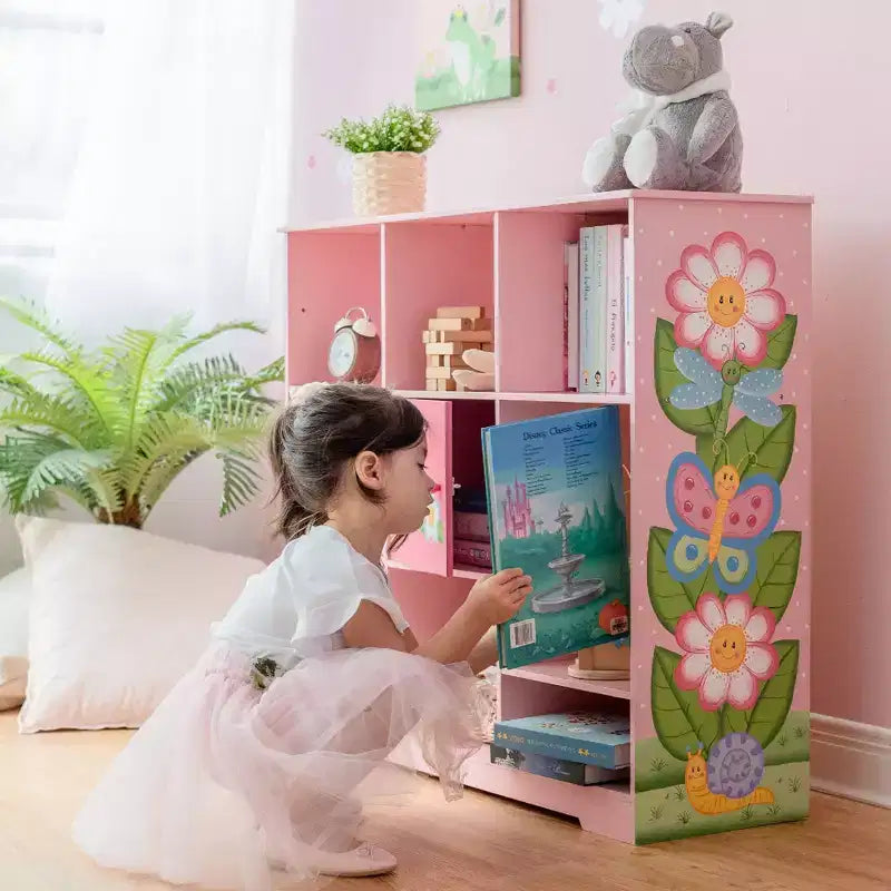 Mobile contenitore a cubo 3x3 rosa con anta, per bambini