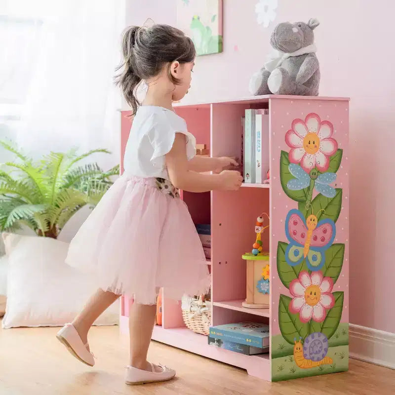 Mobile contenitore a cubo 3x3 rosa con anta, per bambini