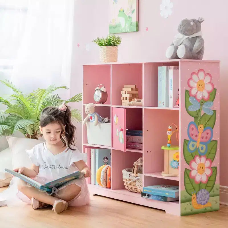 Mobile contenitore a cubo 3x3 rosa con anta, per bambini