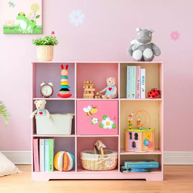 Mobile contenitore a cubo 3x3 rosa con anta, per bambini