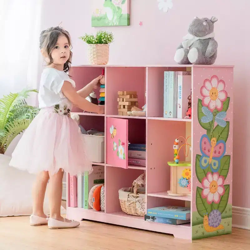 Mobile contenitore a cubo 3x3 rosa con anta, per bambini