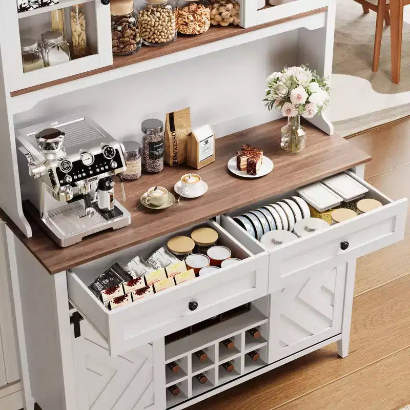 Mobile Bar Rustico – Noce/Bianco, Anta Scorrevole Stile Fienile, 183 cm