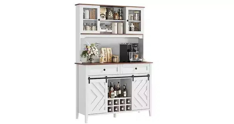 Mobile Bar Rustico – Noce/Bianco, Anta Scorrevole Stile Fienile, 183 cm