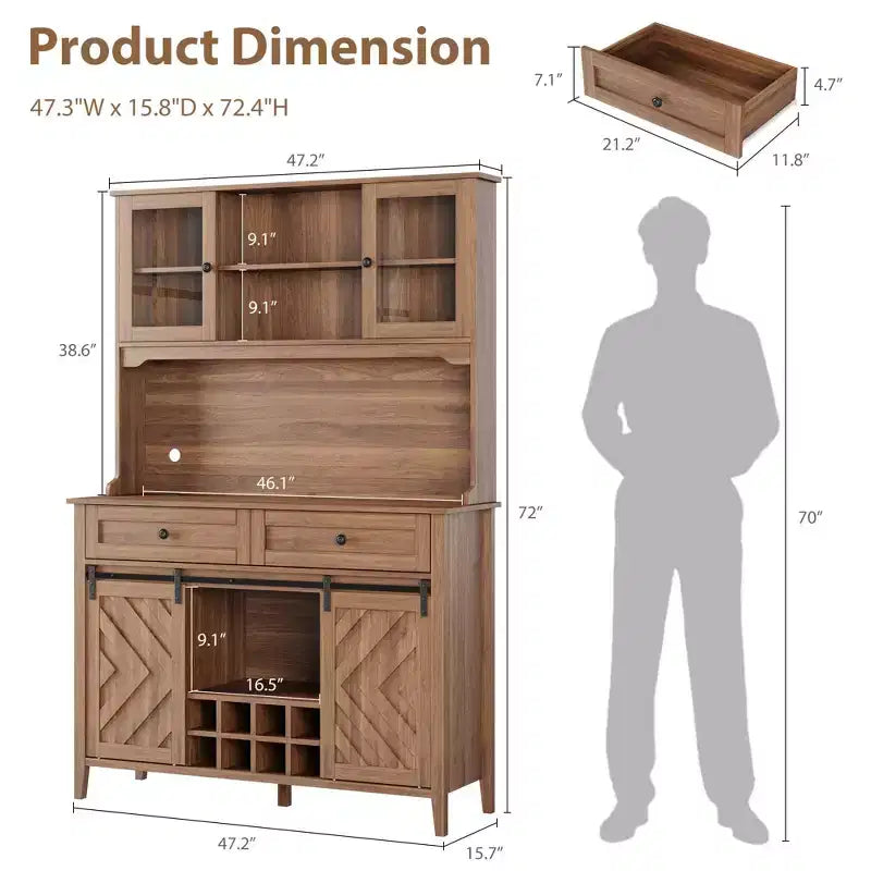 Mobile Bar Rustico – Noce/Bianco, Anta Scorrevole Stile Fienile, 183 cm