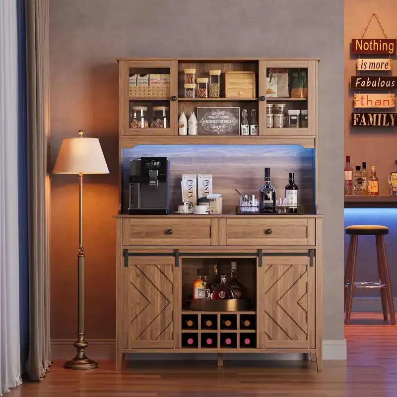 Mobile Bar Rustico – Noce/Bianco, Anta Scorrevole Stile Fienile, 183 cm