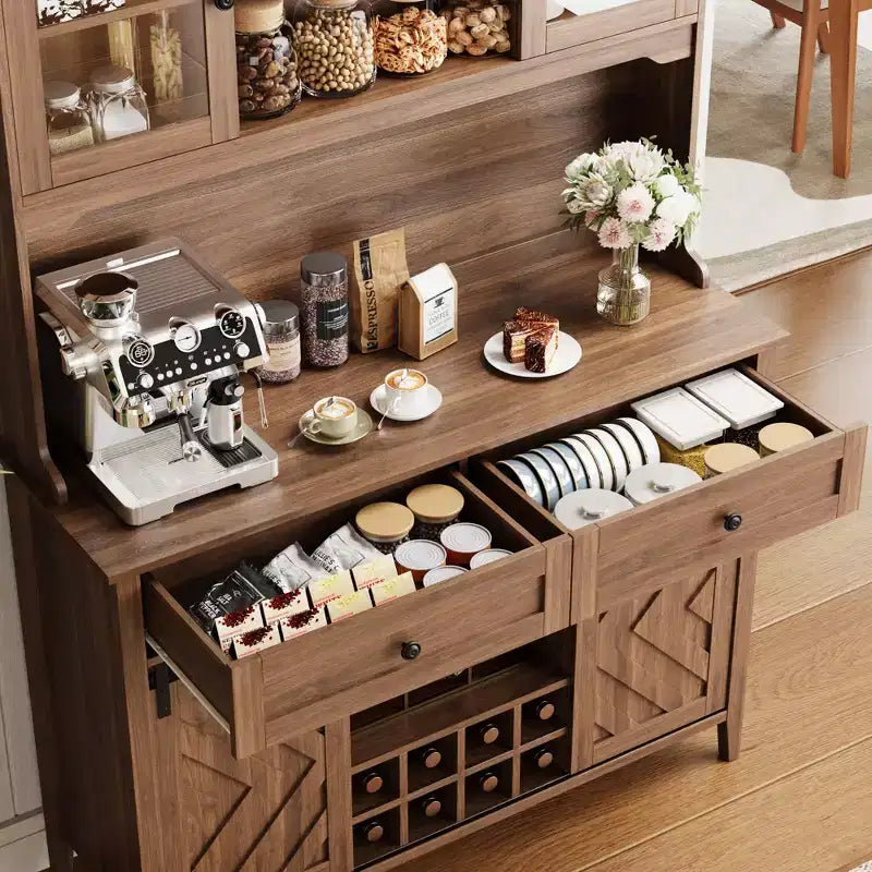 Mobile Bar Rustico – Noce/Bianco, Anta Scorrevole Stile Fienile, 183 cm