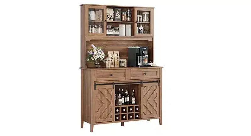 Mobile Bar Rustico – Noce/Bianco, Anta Scorrevole Stile Fienile, 183 cm