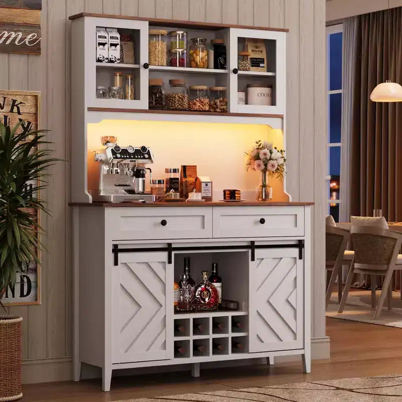 Mobile Bar Rustico – Noce/Bianco, Anta Scorrevole Stile Fienile, 183 cm