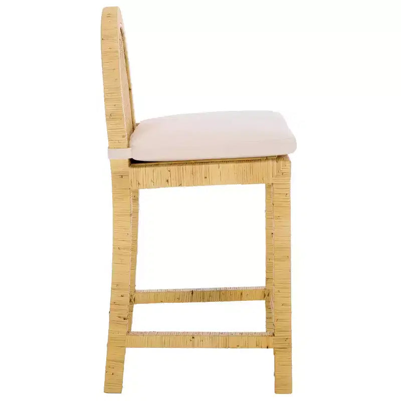 Sgabello da bancone senza braccioli, a schienale medio, naturale e bianco con poggiapiedi, 1 posto