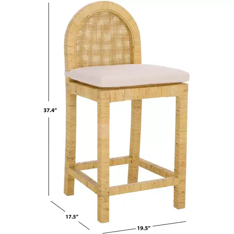 Sgabello da bancone senza braccioli, a schienale medio, naturale e bianco con poggiapiedi, 1 posto