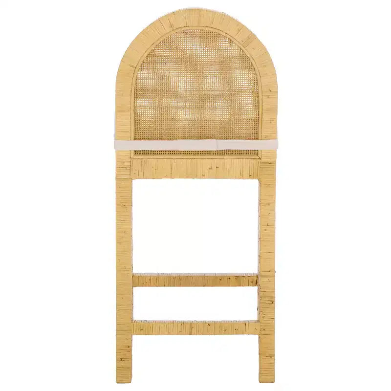 Sgabello da bancone senza braccioli, a schienale medio, naturale e bianco con poggiapiedi, 1 posto