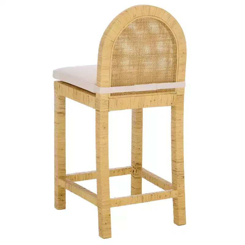 Sgabello da bancone senza braccioli, a schienale medio, naturale e bianco con poggiapiedi, 1 posto