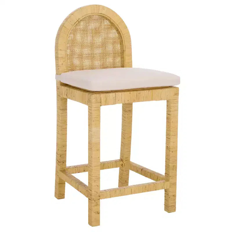 Sgabello da bancone senza braccioli, a schienale medio, naturale e bianco con poggiapiedi, 1 posto