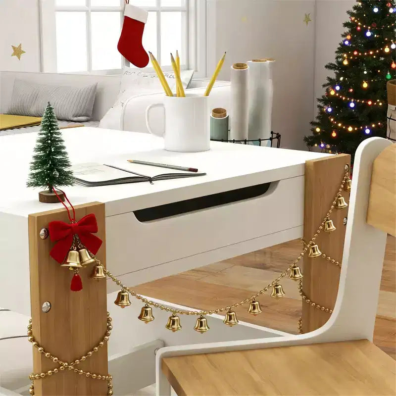 Set da Tavolo e Sedie 2-in-1 per Bambini in Legno Naturale con Lavagna e Contenitore, 3 Pezzi per Età 3+