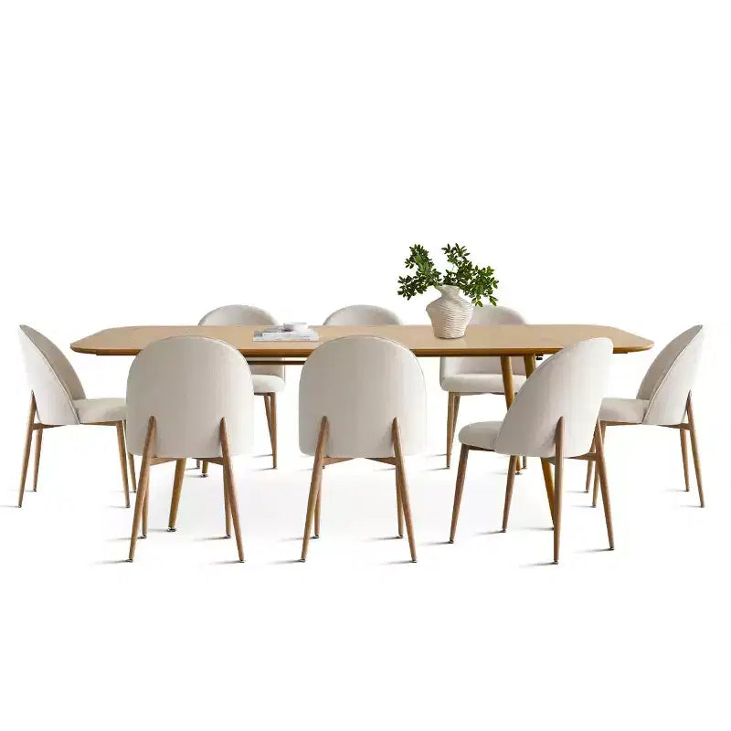 Set da pranzo allungabile color beige effetto legno, 8 posti, 9 pezzi