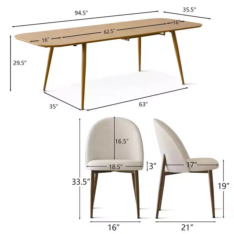 Set da pranzo allungabile color beige effetto legno, 8 posti, 9 pezzi