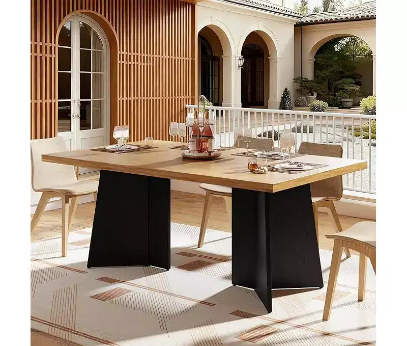 Tavolo da pranzo rettangolare beige e nero/marrone, 6 posti, 160 cm