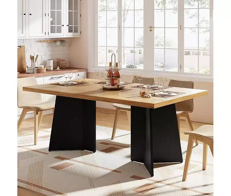 Tavolo da pranzo rettangolare beige e nero/marrone, 6 posti, 160 cm