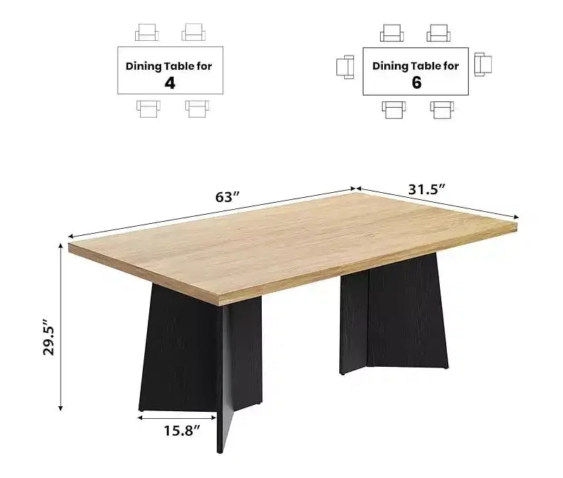Tavolo da pranzo rettangolare beige e nero/marrone, 6 posti, 160 cm