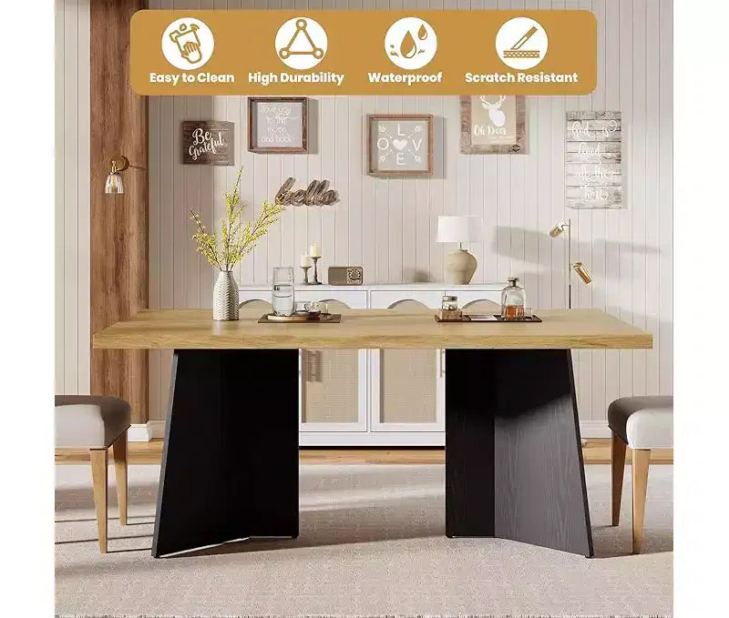 Tavolo da pranzo rettangolare beige e nero/marrone, 6 posti, 160 cm