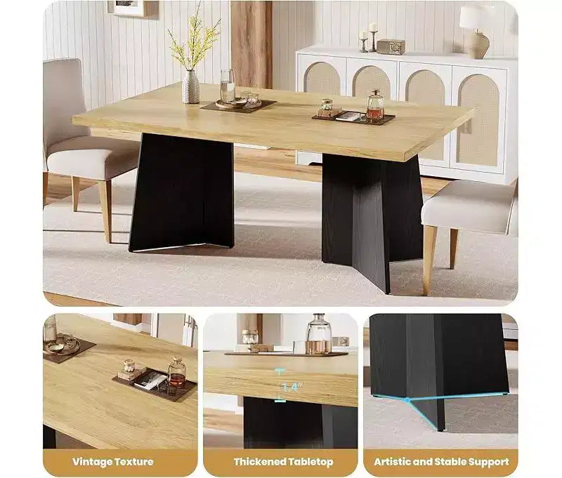 Tavolo da pranzo rettangolare beige e nero/marrone, 6 posti, 160 cm