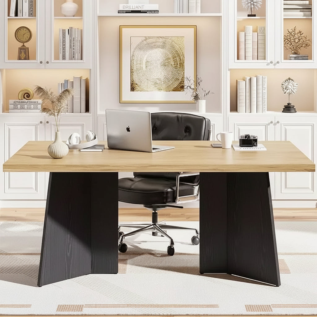Dining Table for 6-8 People - 63 Modern Long Kitchen Table with Large Tabletop & Heavy Duty Pedestal Legs, Dinner Table for Kitchen