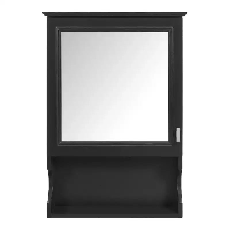 Pensile da bagno con specchio e contenitore, bicolore bianco/nero, 1 anta e 3 ripiani