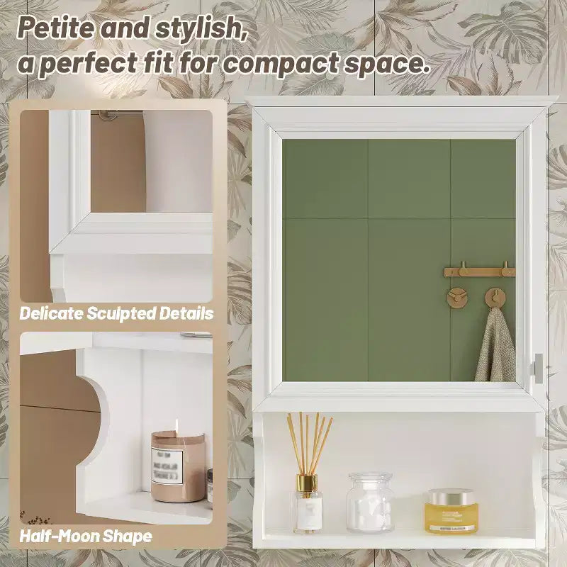 Pensile da bagno con specchio e contenitore, bicolore bianco/nero, 1 anta e 3 ripiani