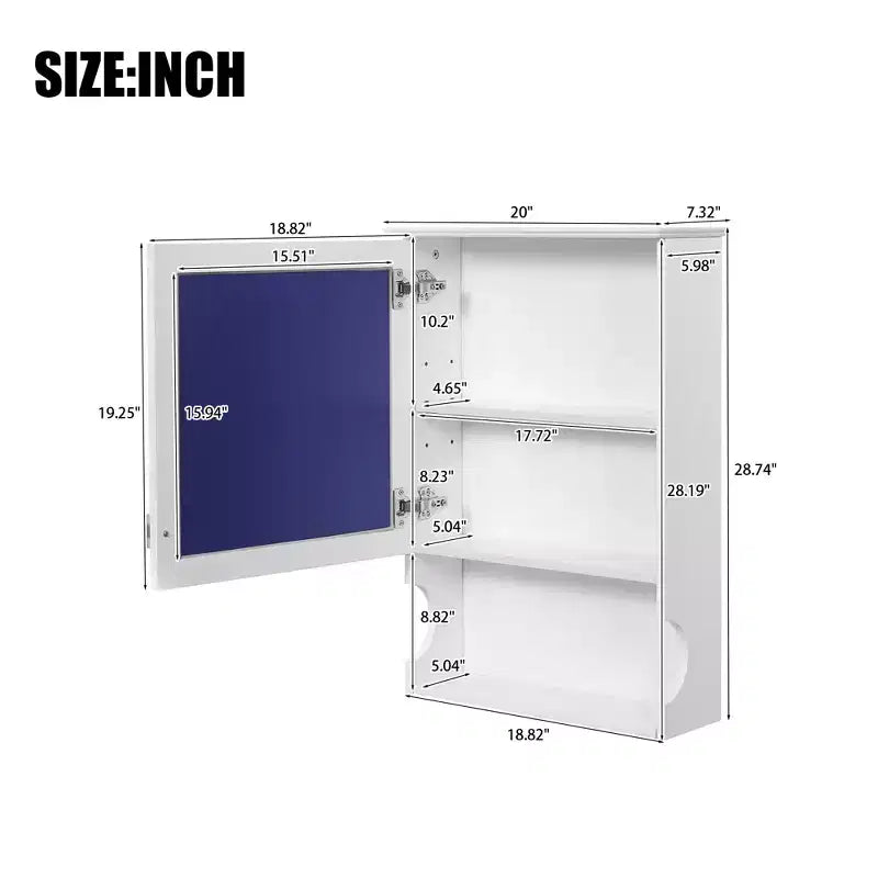 Pensile da bagno con specchio e contenitore, bicolore bianco/nero, 1 anta e 3 ripiani