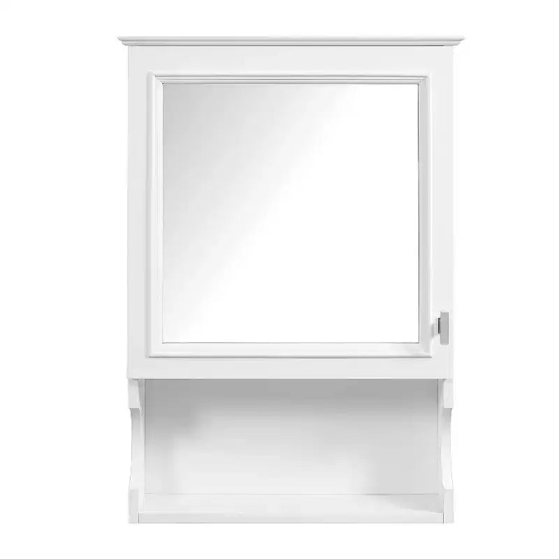 Pensile da bagno con specchio e contenitore, bicolore bianco/nero, 1 anta e 3 ripiani