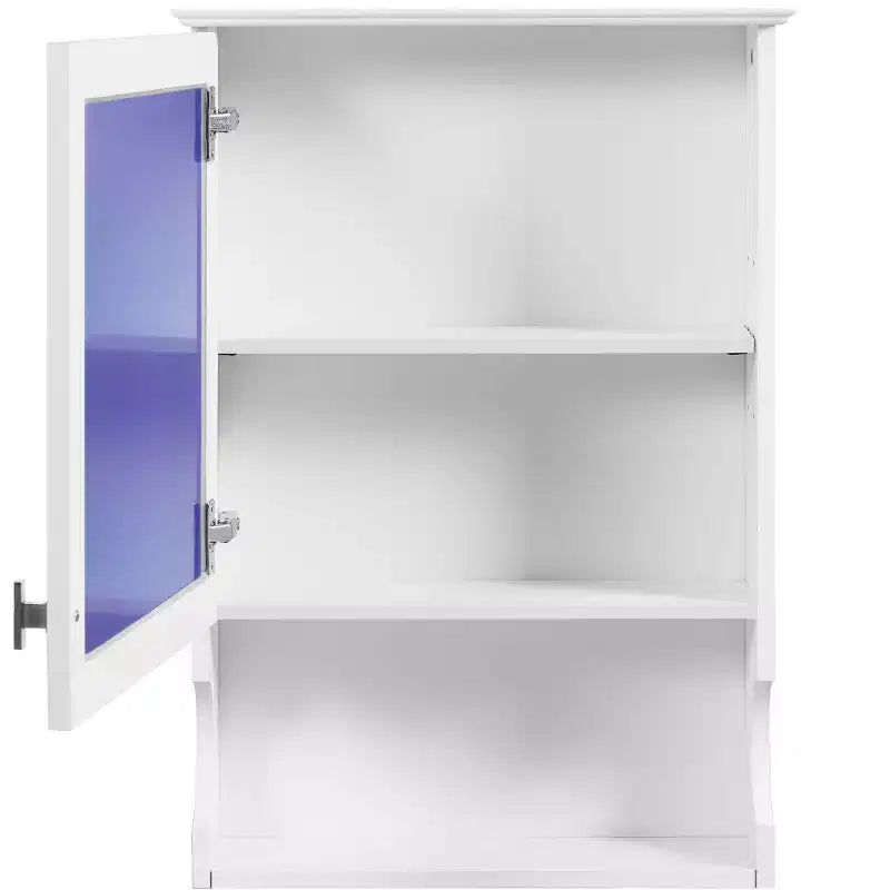 Pensile da bagno con specchio e contenitore, bicolore bianco/nero, 1 anta e 3 ripiani