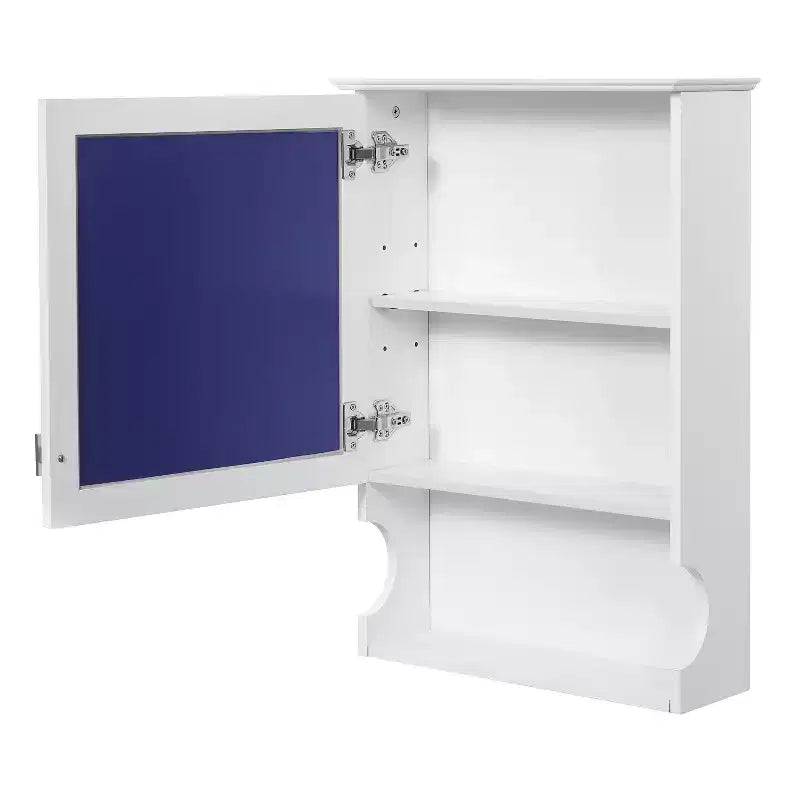 Pensile da bagno con specchio e contenitore, bicolore bianco/nero, 1 anta e 3 ripiani