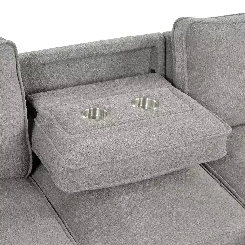 Divano Sezionale Angolare Beige/Grigio con Chaise Longue Contenitore, Letto Estraibile, 3 Posti