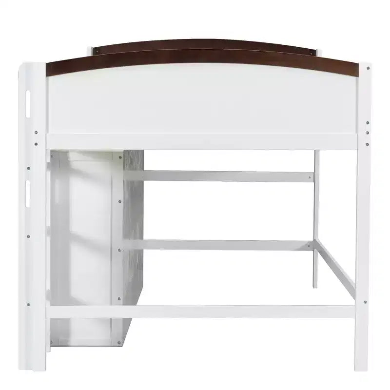 Letto a soppalco singolo bianco/legno con armadio contenitore e guardaroba