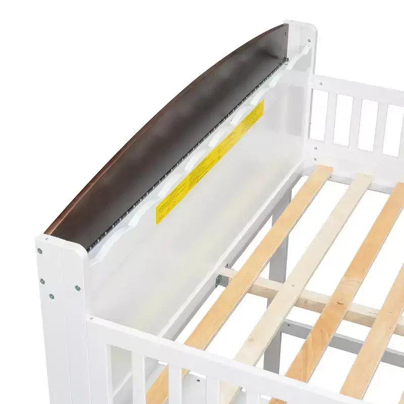 Letto a soppalco singolo bianco/legno con armadio contenitore e guardaroba