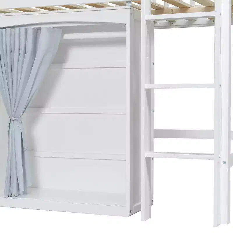 Letto a soppalco singolo bianco/legno con armadio contenitore e guardaroba