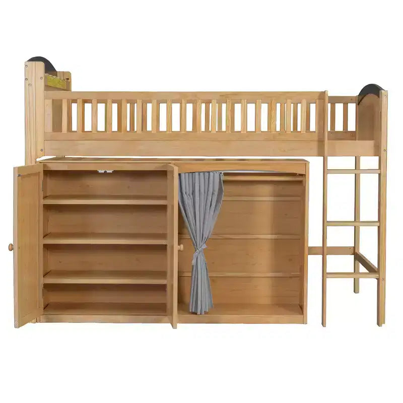 Letto a soppalco singolo bianco/legno con armadio contenitore e guardaroba