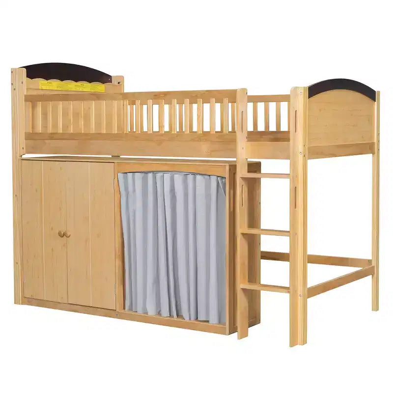 Letto a soppalco singolo bianco/legno con armadio contenitore e guardaroba