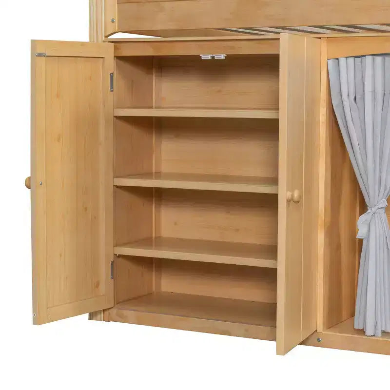 Letto a soppalco singolo bianco/legno con armadio contenitore e guardaroba