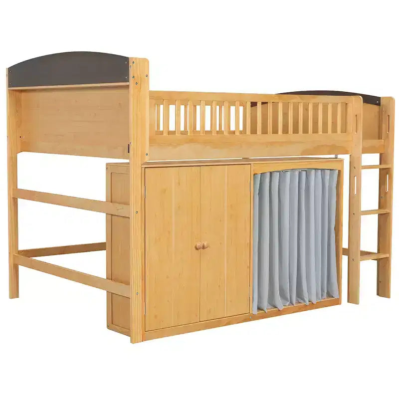 Letto a soppalco singolo bianco/legno con armadio contenitore e guardaroba