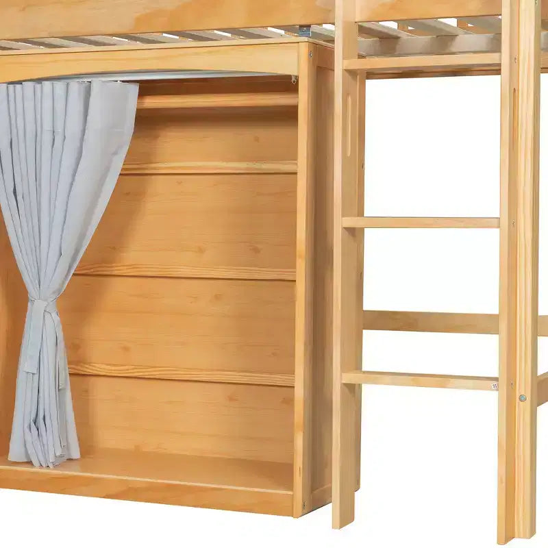 Letto a soppalco singolo bianco/legno con armadio contenitore e guardaroba