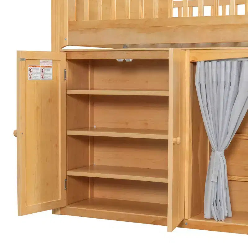 Letto a soppalco singolo bianco/legno con armadio contenitore e guardaroba