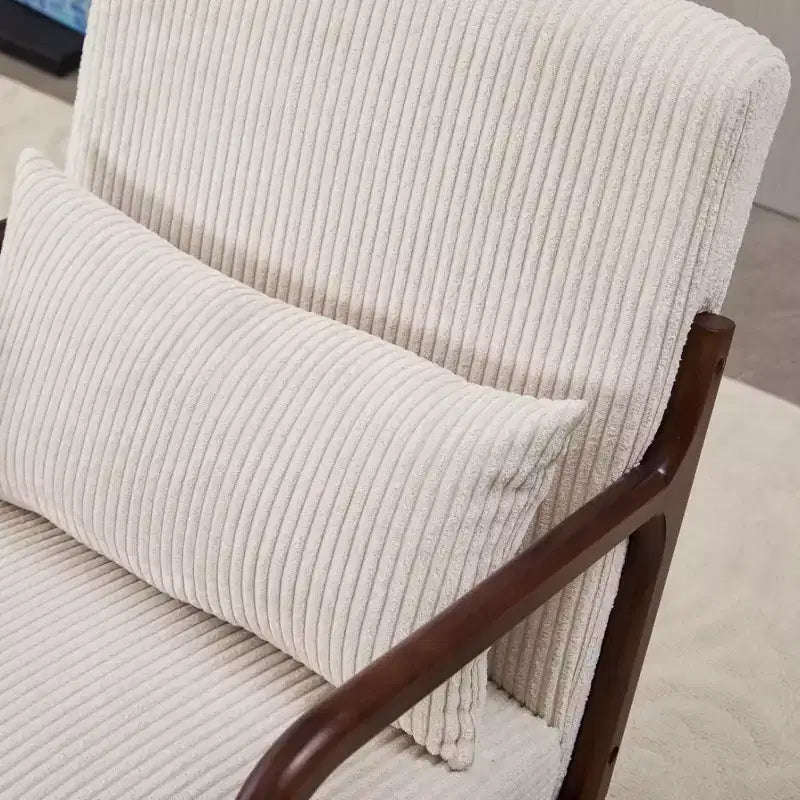 Set 2 Pezzi: Poltrona Accent Beige Mid-Century e Tavolino da Caffè Noce