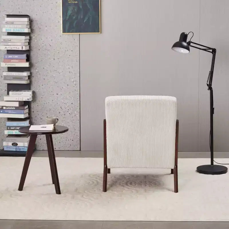 Set 2 Pezzi: Poltrona Accent Beige Mid-Century e Tavolino da Caffè Noce