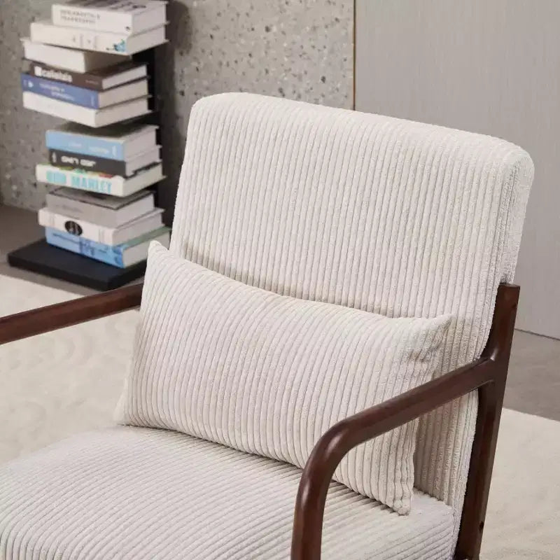 Set 2 Pezzi: Poltrona Accent Beige Mid-Century e Tavolino da Caffè Noce