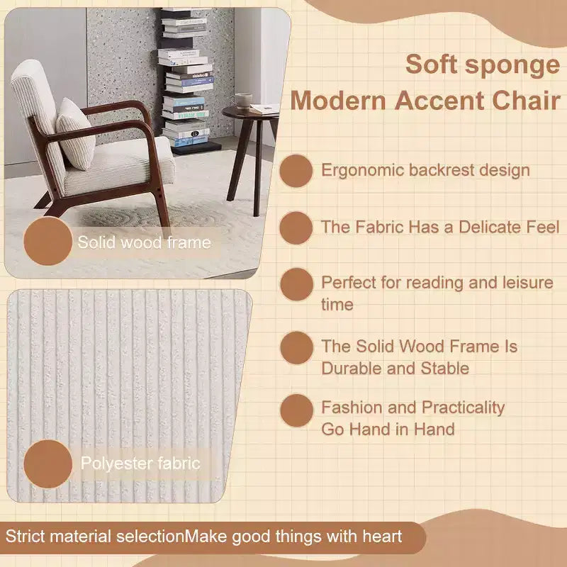 Set 2 Pezzi: Poltrona Accent Beige Mid-Century e Tavolino da Caffè Noce